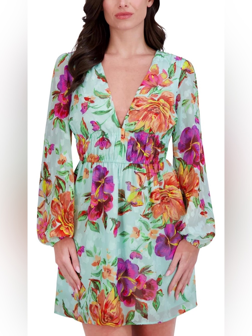 Siena Women's Balloon Sleeve V-Neck Fit & Flare Mini Dress-SIZE 10